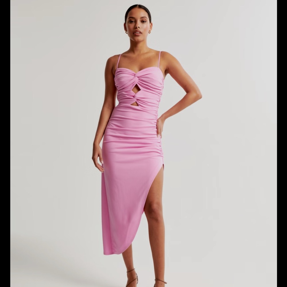 A&F Ruched Front Cutout Asymmetrical Midi Dress
